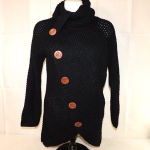 Grecerelle Black Knit Pullover Wrap Look Sweater Size Small Cowl Neck